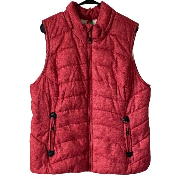 GREEN TEA Faux Fur Lined Puffer Vest XL Heather Red Zip Pockets Cozy Warm Soft - Picture 1 of 6